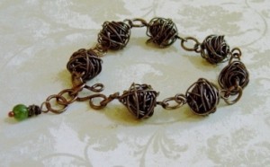 Handmade Copper Wire Beads And Jade Bracelet
