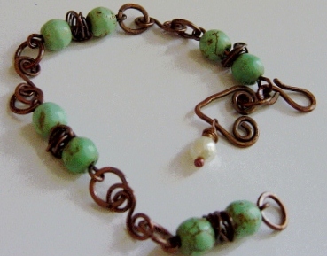 Handcrafted copper and magnesite bracelet