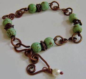 Handcrafted copper and magnesite bracelet