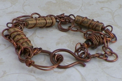 handmade copper and paper bracelet