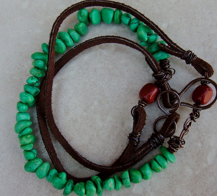 Gemstone and leather bracelet