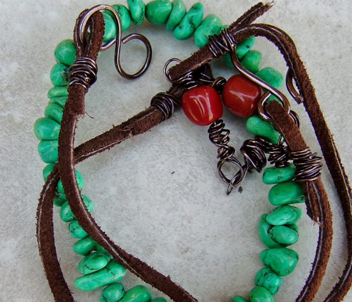 Red jasper and magnesite wrap bracelet