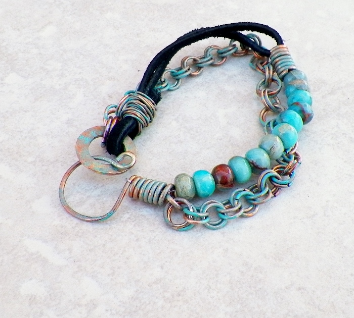 Copper, Jasper and suede bracelet (700x630)