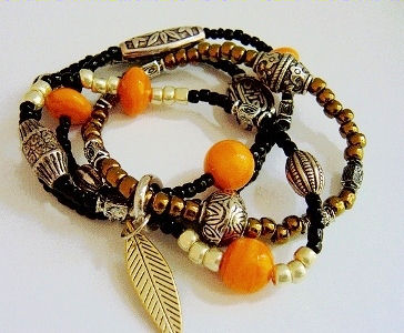 Orange ceramic and glass bead bracelet