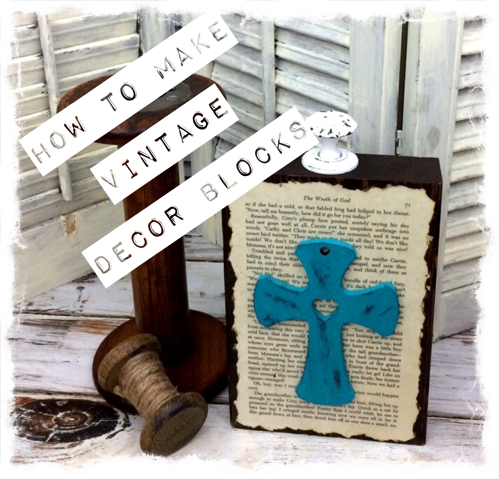 Vintage Book Page Block Decor With Cross 
