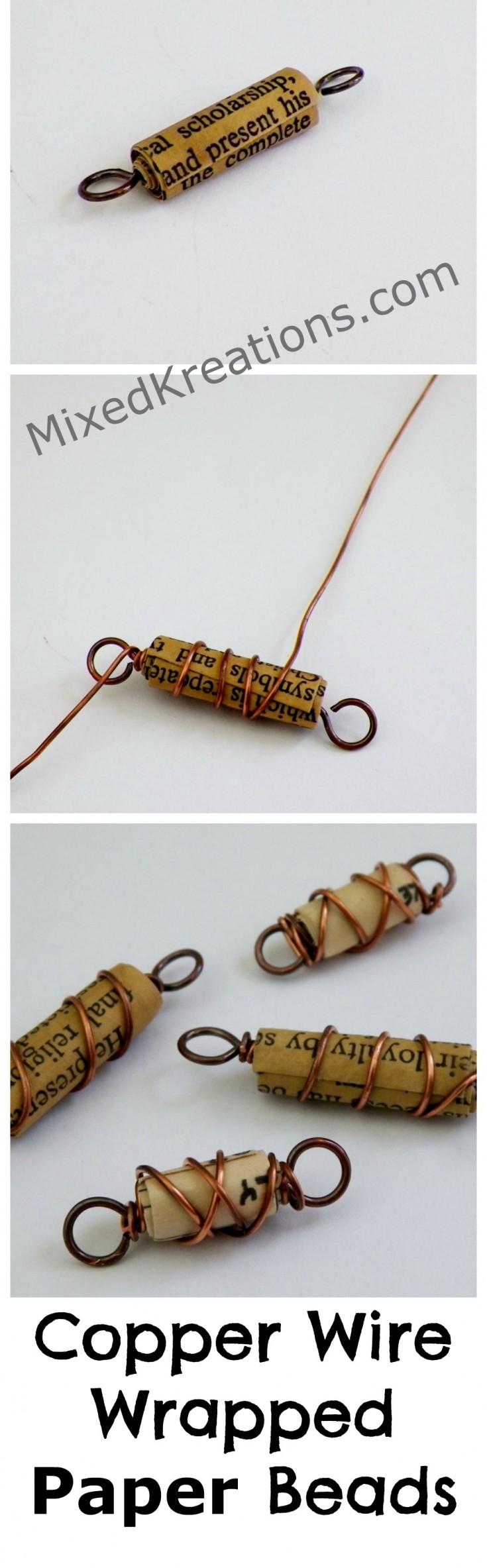 How to make a copper wire wrapped paper beads | handmade copper and paper beads #HandmadeBeads #diy #JewelryMaking #Beads MixedKreations.com