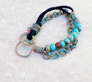 Handmade copper and jasper bracelet