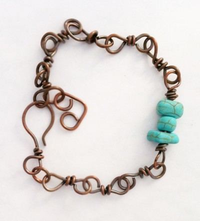 Handcrafted copper bow tie and gemstone bracelet