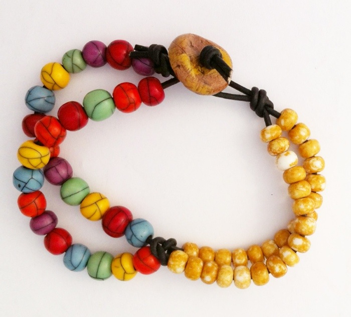 Multi colored beaded leatherette bracelet