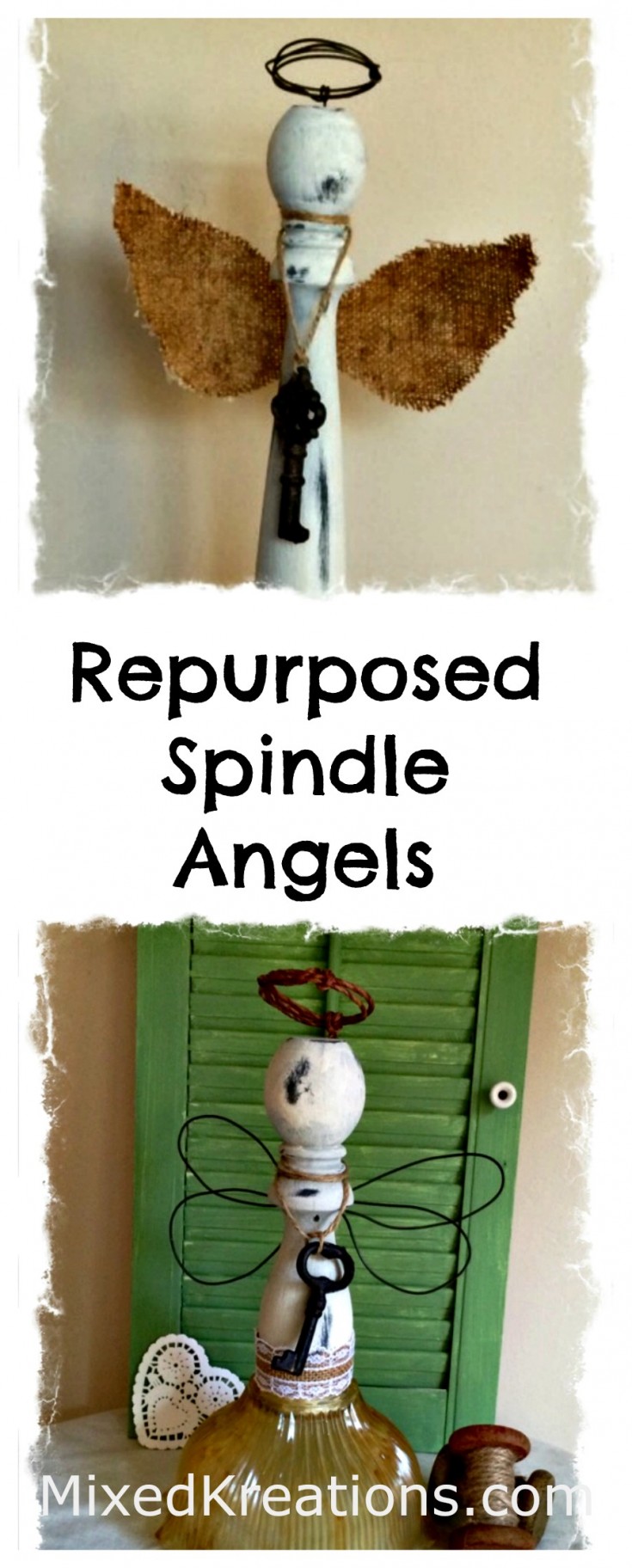 How to repurposed wood spindles / How to make spindle angels #repurposed #upcycled  #Spindles #Diy #SpindleAngels MixedKreations.com 