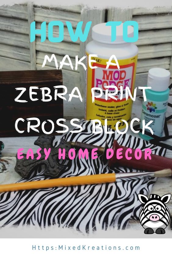 How to make zebra print home decor blocks with cross. Diy wooden blocks home decor. Diy home  Zebra print block with cross.