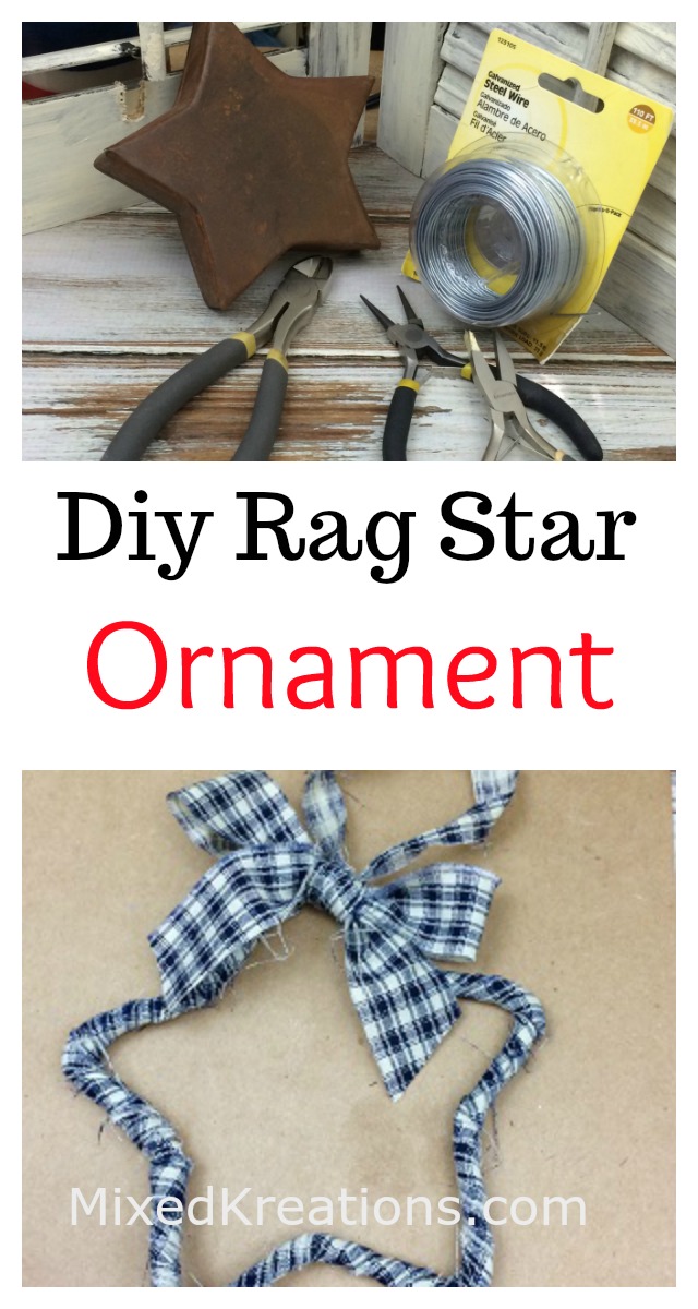How to make a rag star ornament, diy rag star ornaments, make Christmas ornaments out of wire and scrap fabric, Christmas star ornaments MixedKreations.com