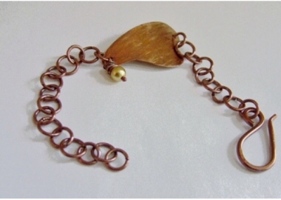 Handmade copper bracelet with pearl dangle