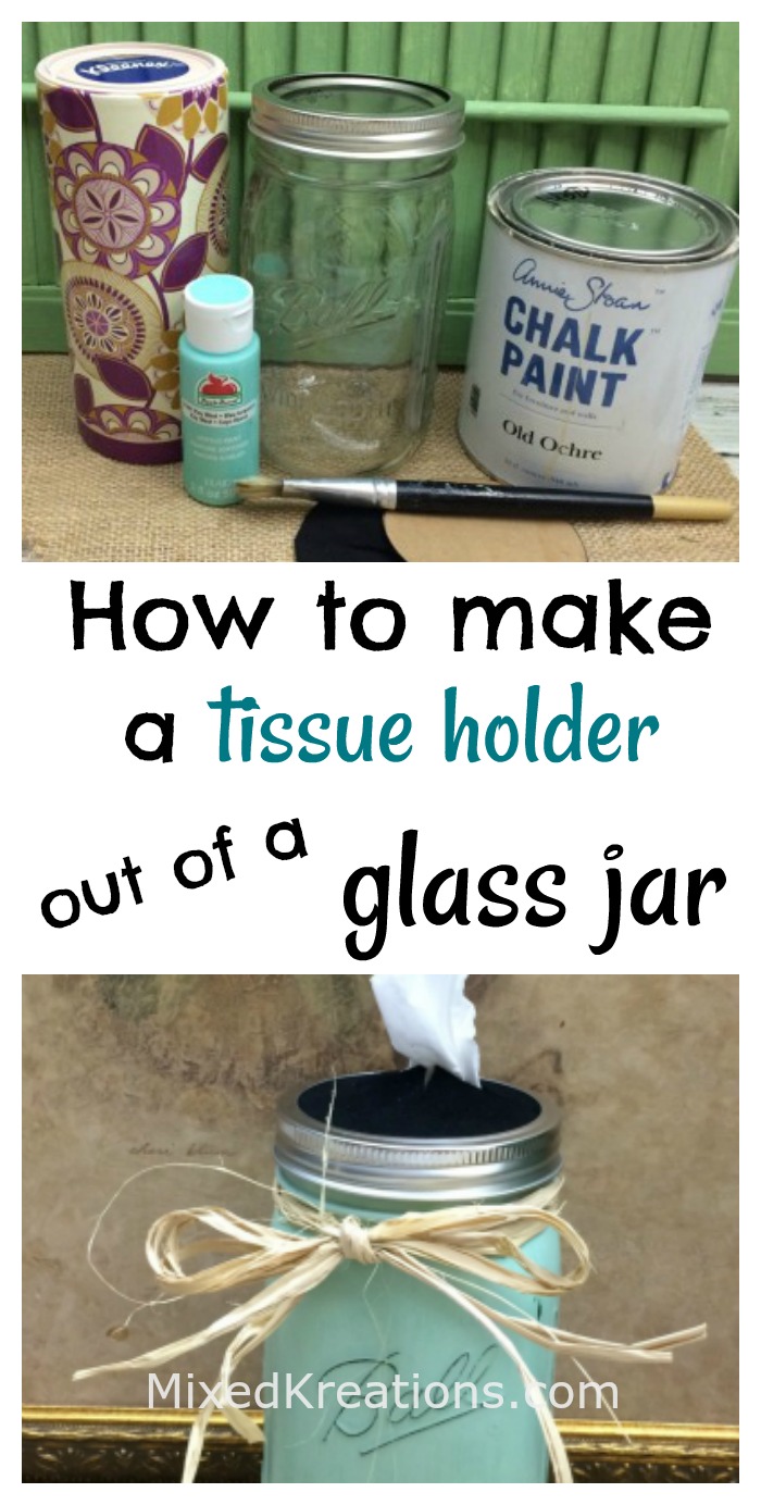 how to make a tissue holder out of a glass jar, repurposed jar tissue holder MixedKreations.com