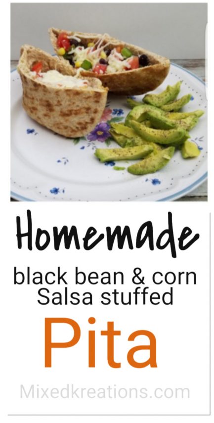 homemade black bean and corn salsa stuffed pita