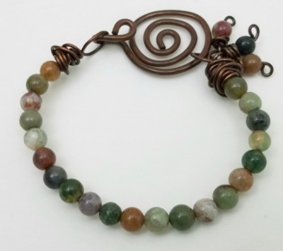 Jasper Gemstone, Copper Spiral Bracelet