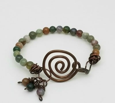 Jasper Gemstone Bracelet With Copper Spiral