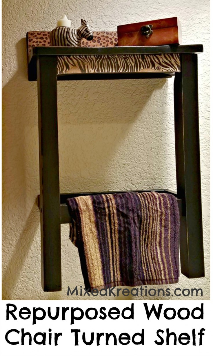 repurposed wood chair turned shelf | how to make turn a chair into a shelf | upcycled Chair #RepurposedChair #Upcycled #Repurposed #DiyShelf MixedKreations.com