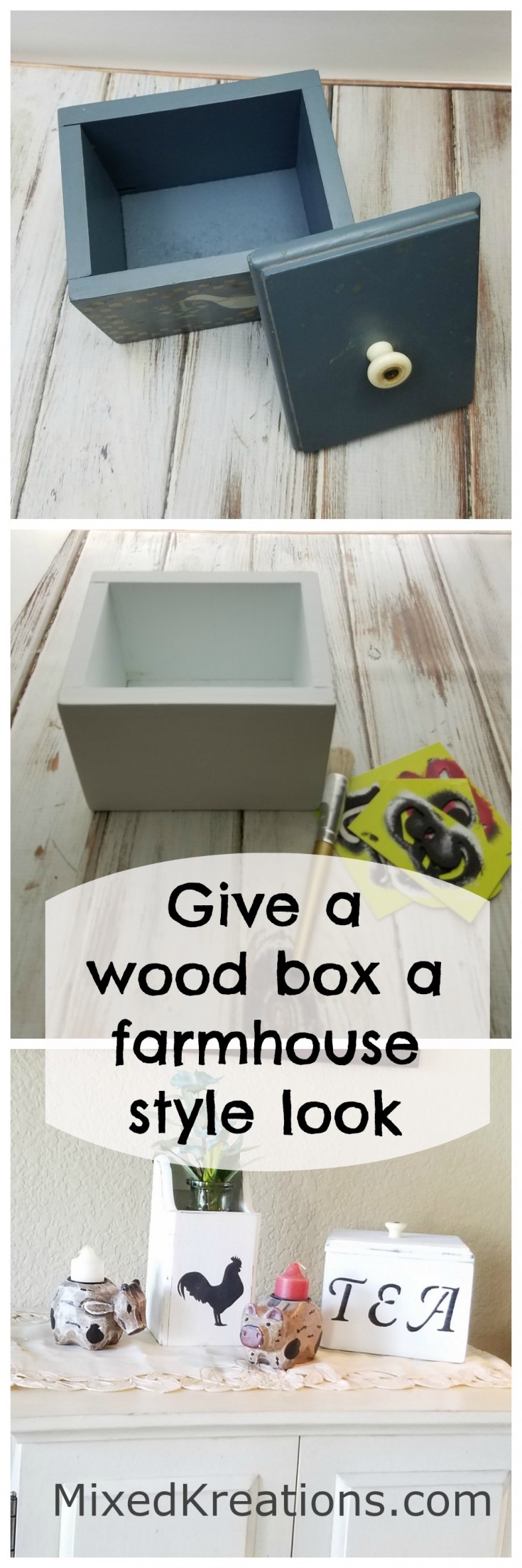 how to give a wood box the farmhouse style look 