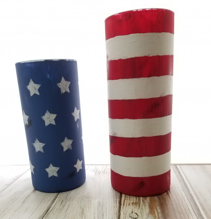how to make Patriotic vases out of two thrifty finds