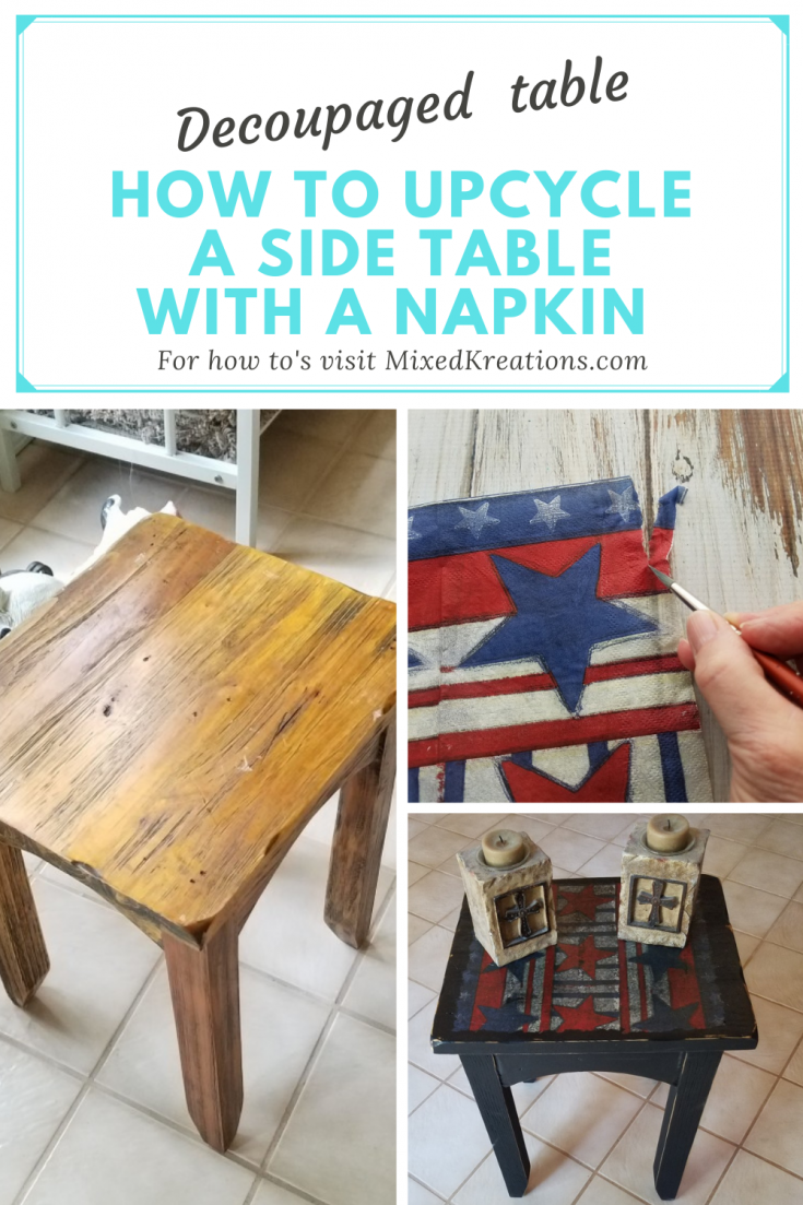 Decoupaged side table with a napkin