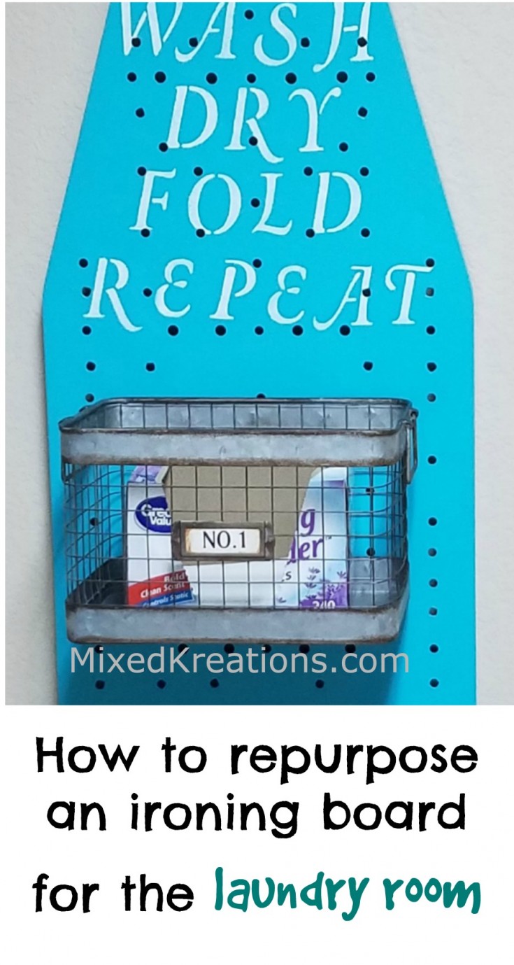 How to repurpose an ironing board for the laundry room | upcyled ironing board organizer #repurposed #upcycled #ironingboard #diyorganizer  #laundryroom MixedKreations.com