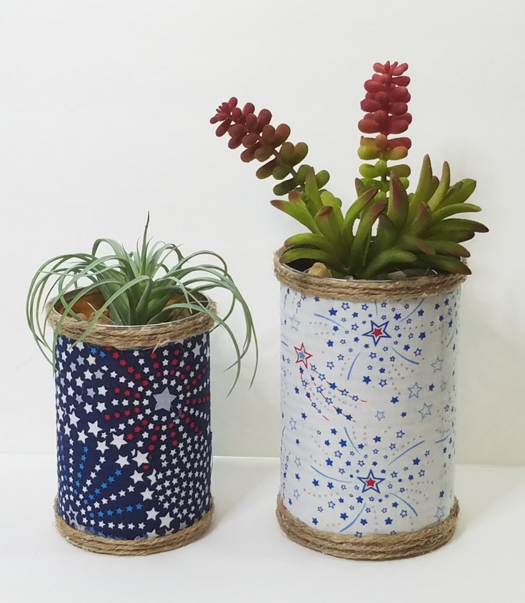 Diy Patriotic Succulent Tin Can Planters | How to repurpose a can into a patriotic planter #Repurpose #upcycled #TinCan #holidaydecor #PatrioticDecor MixedKreations.com