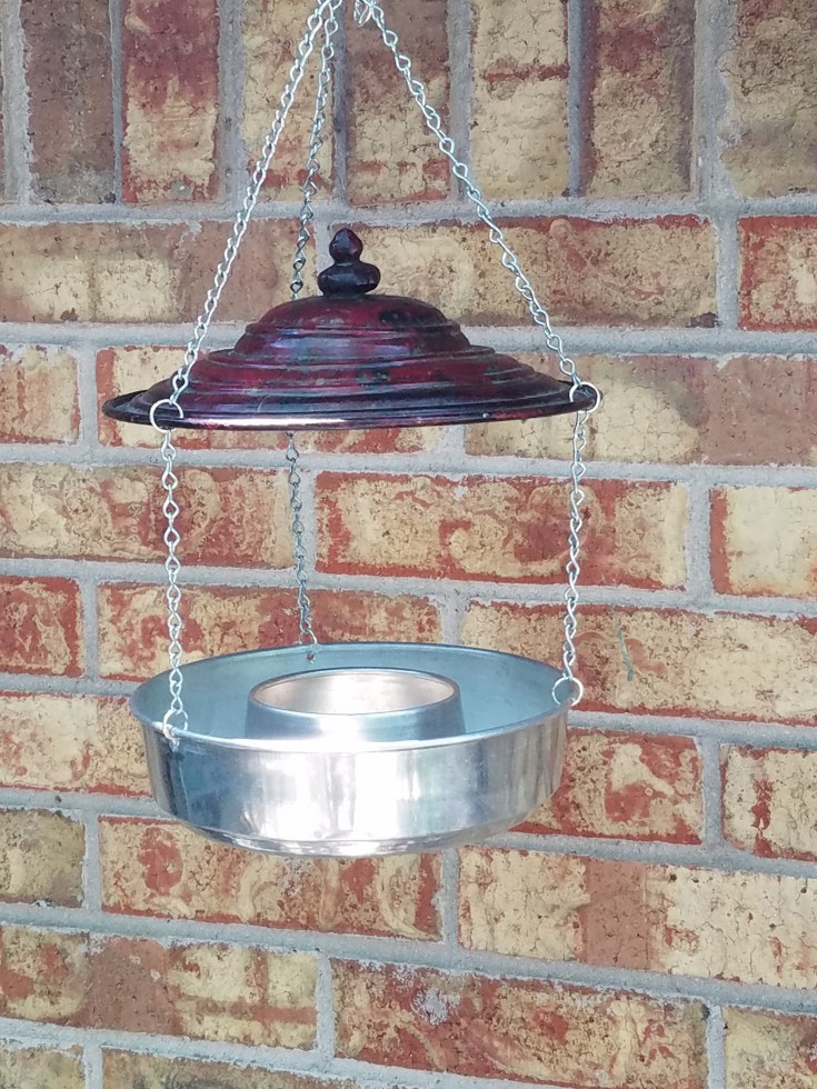 Repurposed Birdfeeder from Two Thrift Store Items | how to make a birdfeeder out of thrift store items  #Repurposed #ThriftStore #Makeover MixedKreations.com