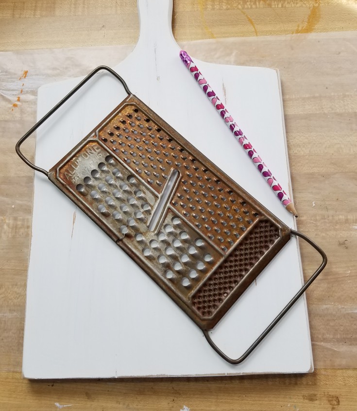 Repurposed cutting board and grater, how to upcycle a wood cutting board and grater, photo display, recipe holder, diy, Mixedkreations.com