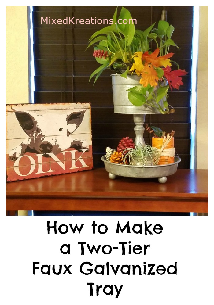 Diy two tier tray for storage,How to make a two tier faux galvanized tray out of two thrift store items, repurposed,  upcycled,  farmhouse style,  organizer, diy Mixedkreations.com 