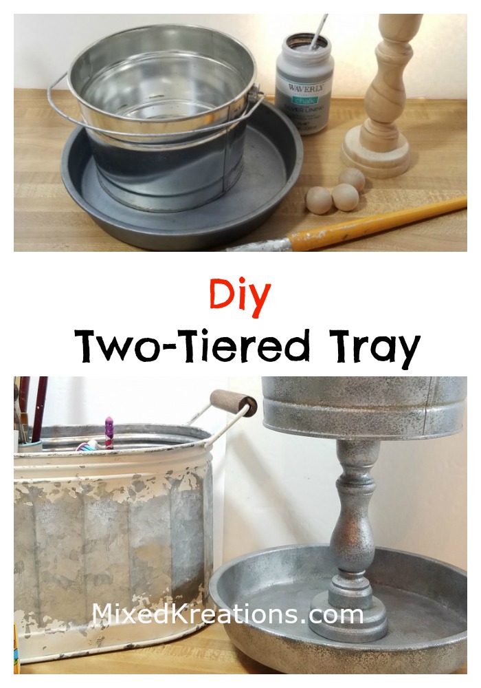 Diy two tier tray for storage,How to make a two tier faux galvanized tray out of two thrift store items, repurposed,  upcycled,  farmhouse style,  organizer, diy Mixedkreations.com 