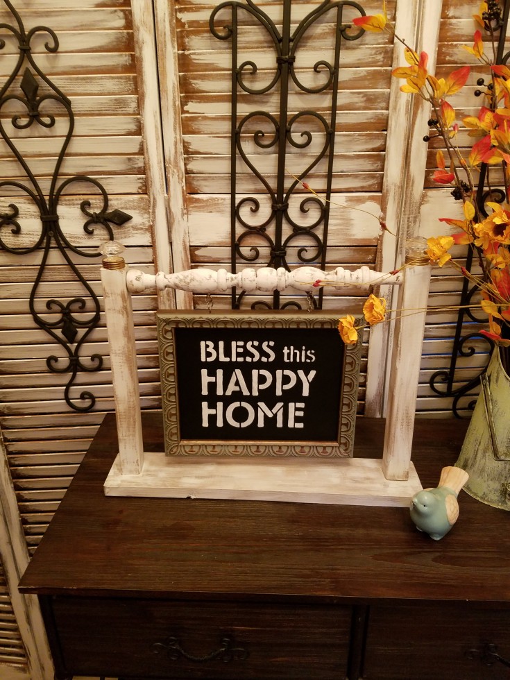 Bless this Happy Home, Diy home decor, Upcycled Wood Frame and Wooden Spindle into Home Decor, MixedKreations.com