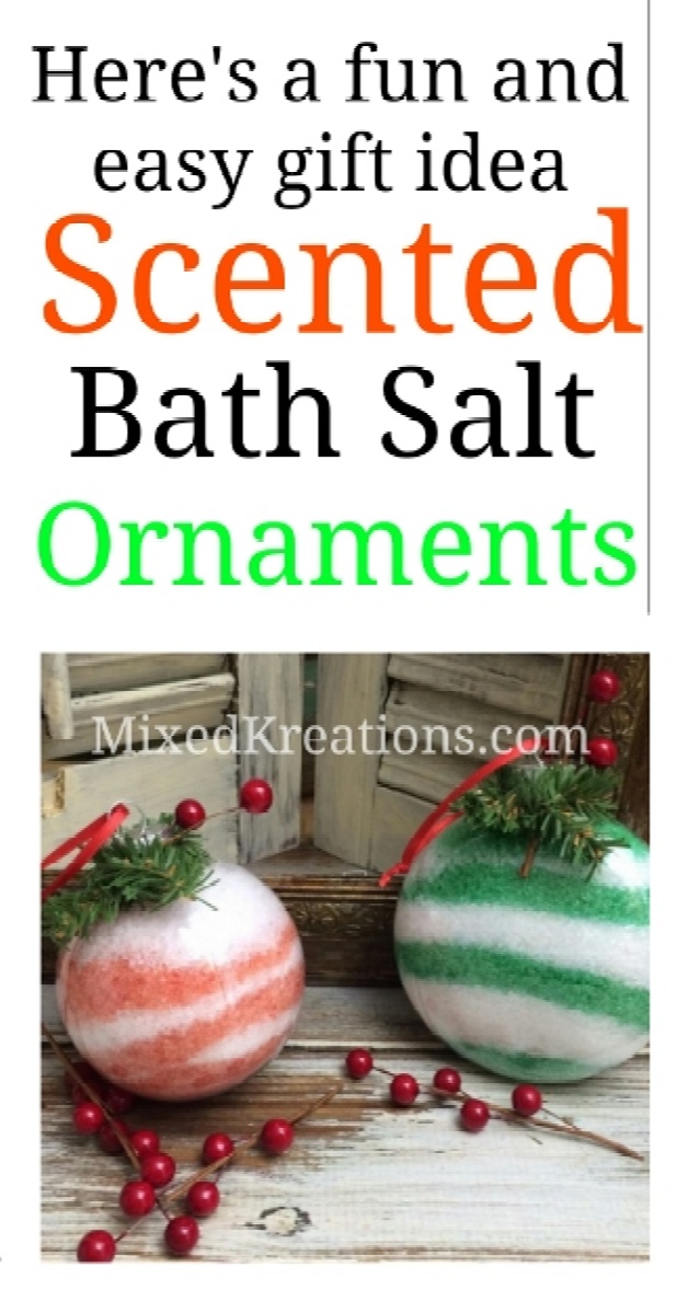 how to make bath salt Christmas ornaments, homemade bath salts, gift idea, MixedKreations.com