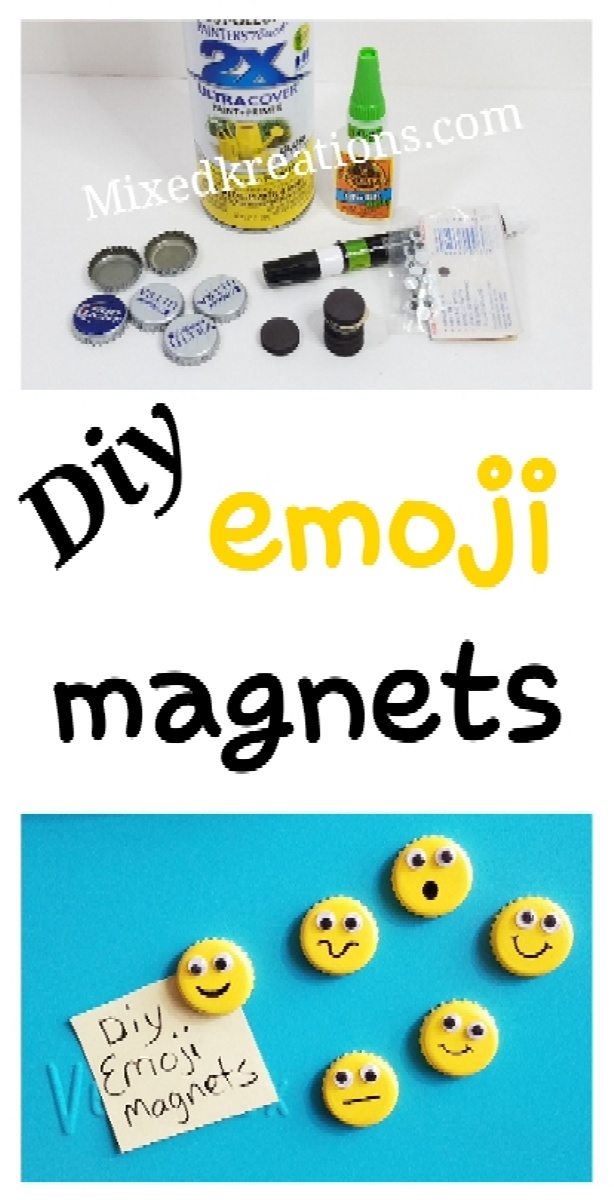Easy bottle cap emoji magnets, how to upcycle bottle caps into emoji magnets, diy emoji magnets, Repuprosed bottle caps, upycled bottle caps, diy emoji magnets, Mixedkreations.com