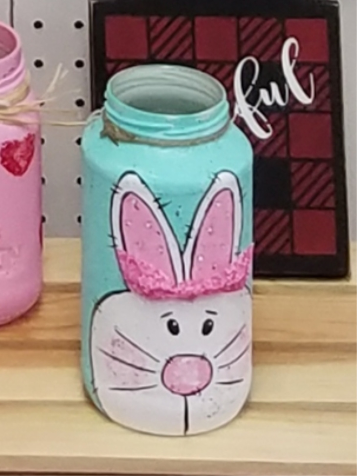 Easter bunny mason jars are a cute, DIY Easter decor idea.