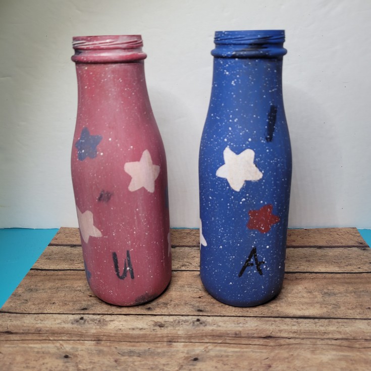 diy upcycle starbucks bottles into Patriotic decor