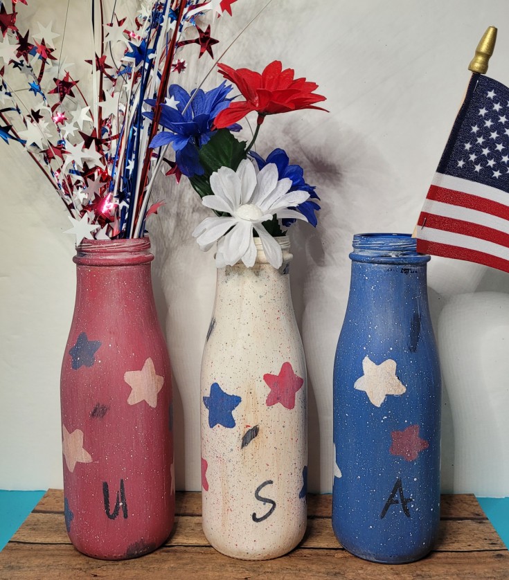 How to upcycle starbucks bottles into Patriotic decor