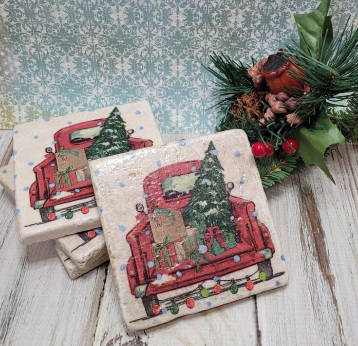 Diy Christmas Coasters Red Farm Truck Mixed Kreations