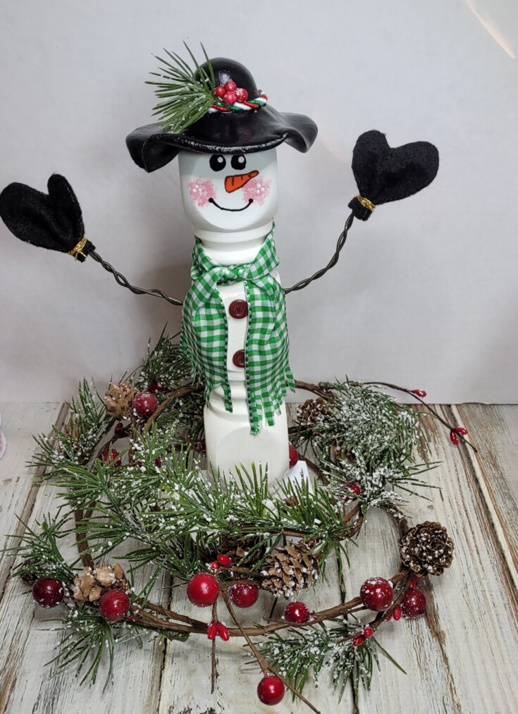 Repurposed spindle snowman