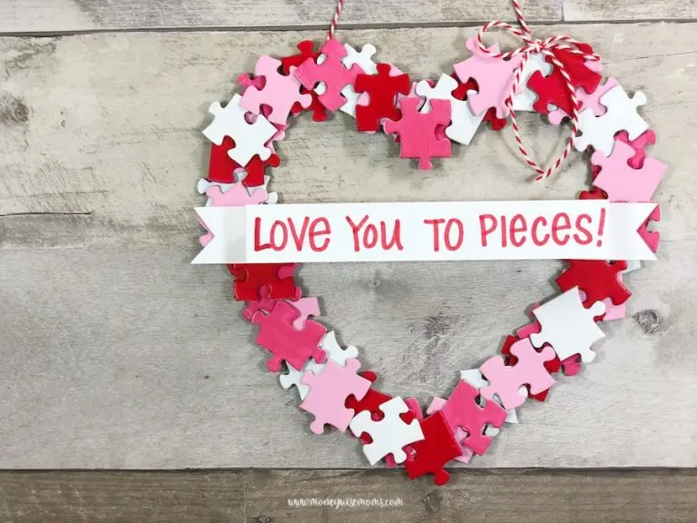 Puzzle piece Valentine heart wreath