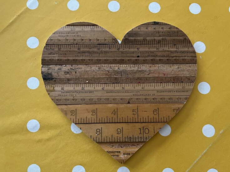 upcycled vintage ruler heart