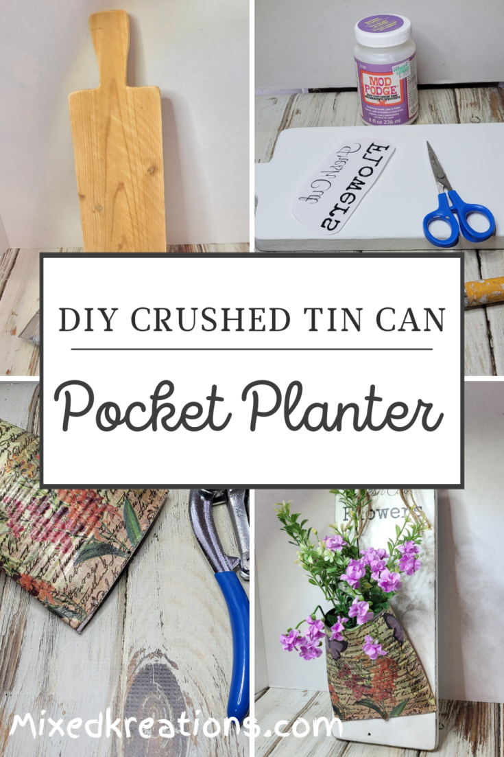 crushed tin can pocket planter