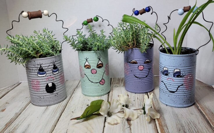 funny face tin can planters